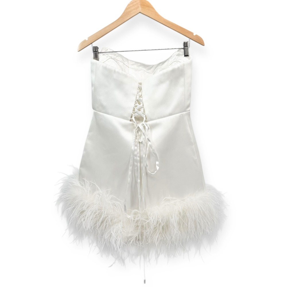 NWT Bronx and Banco Fiora Feather-Trimmed Strapless Mini Dress $950 - Size US 8 - Picture 9 of 13